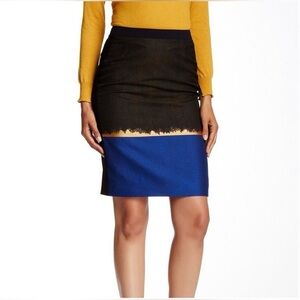 Hugo Boss Olive Fantasy Blue Dolena Colorblock Pencil Skirt Size 8